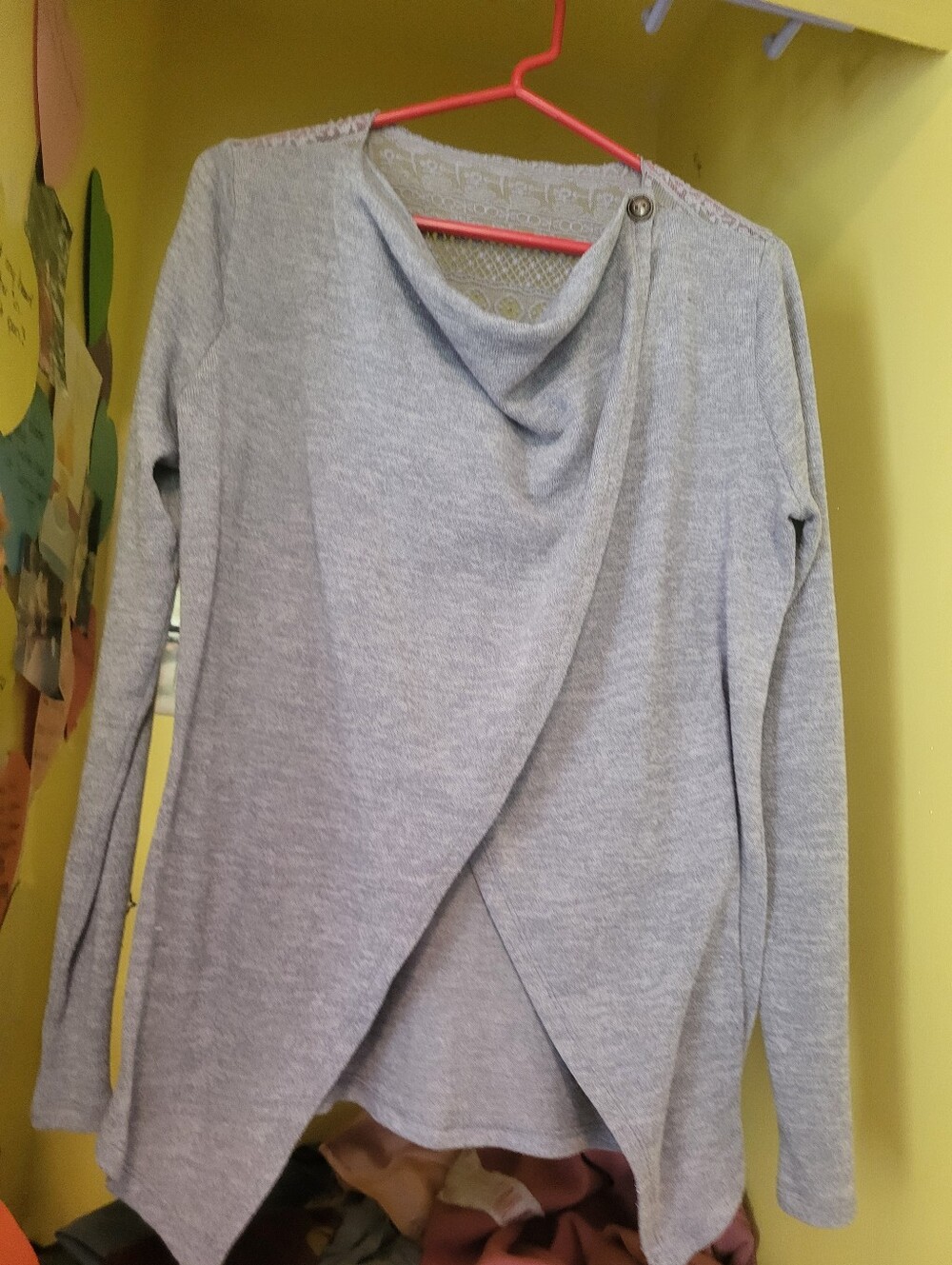 Maurices Light Gray Draped Asymmetrical Cardigan